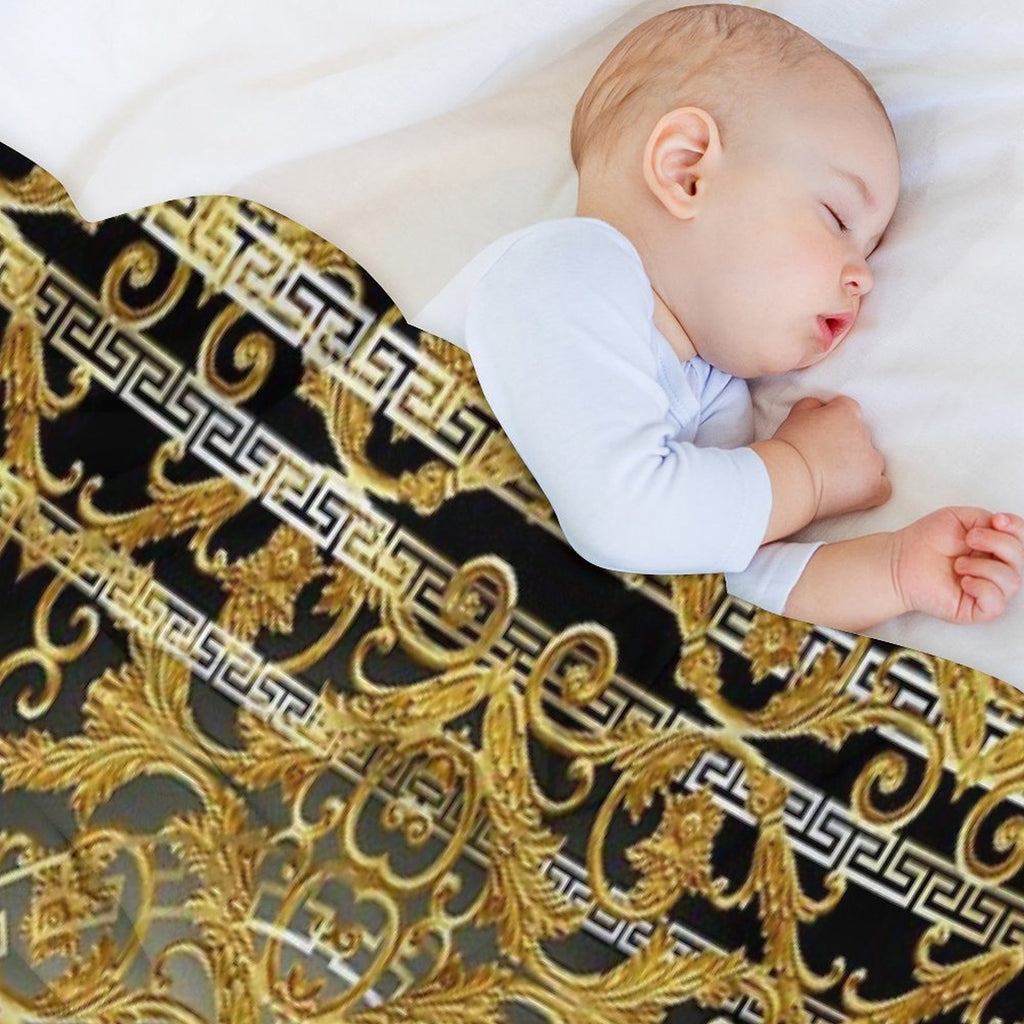 Greek Keys 4 Black Golden Baroque Style Wrinkle-free Throw Blanket