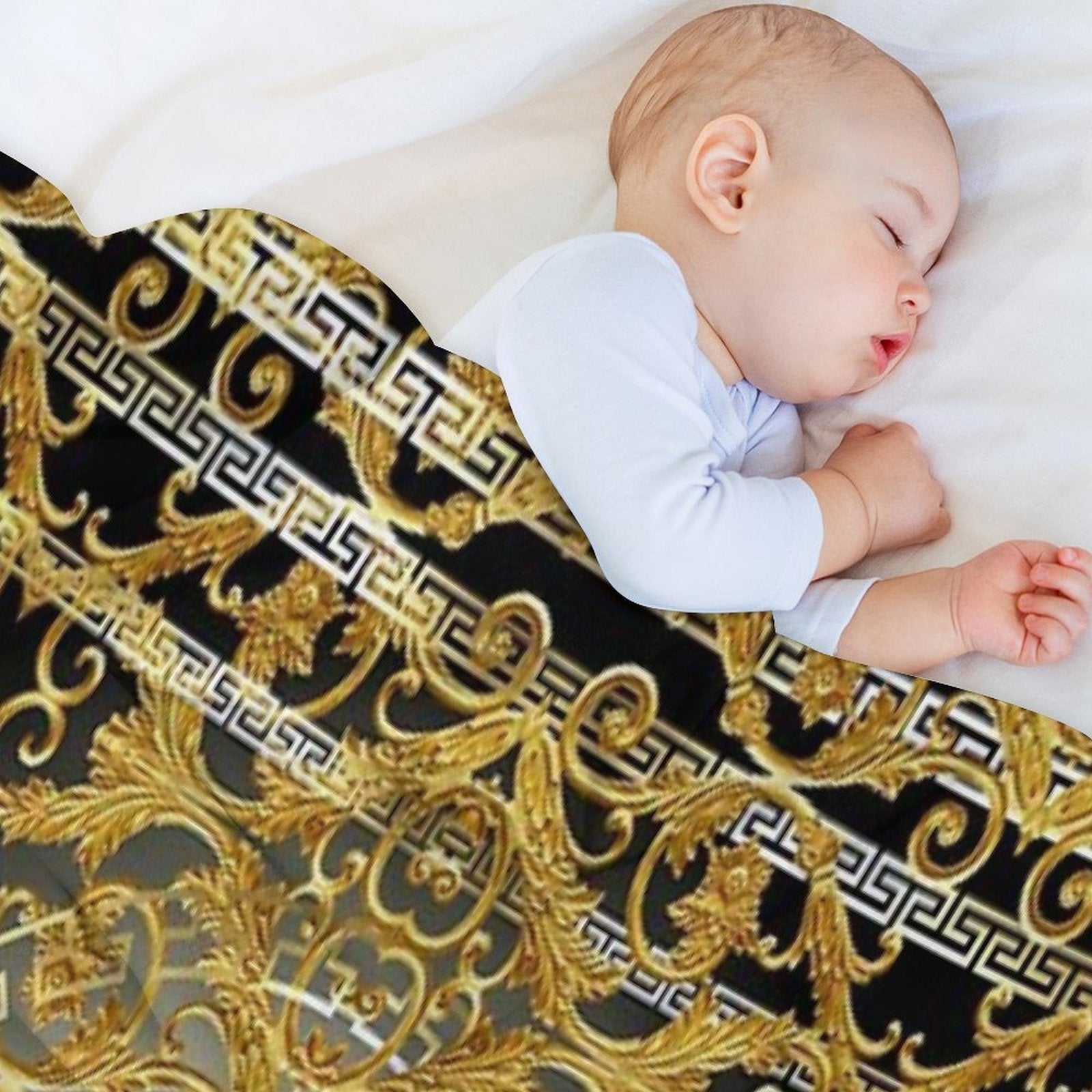Greek Keys 4 Black Golden Baroque Style Wrinkle-free Throw Blanket