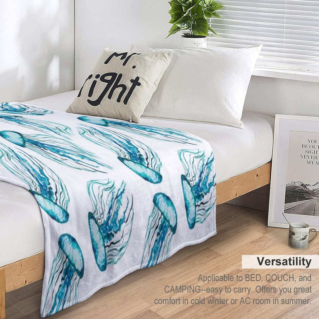 Watercolor Jellyfish Sustainable Throw Blanket