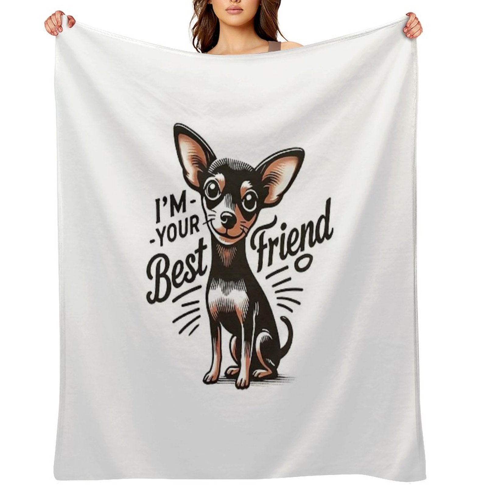 Anime Style Miniature Pinscher T-Shirt 'I'm Your Best Friend' Design Sustainable Throw Blanket