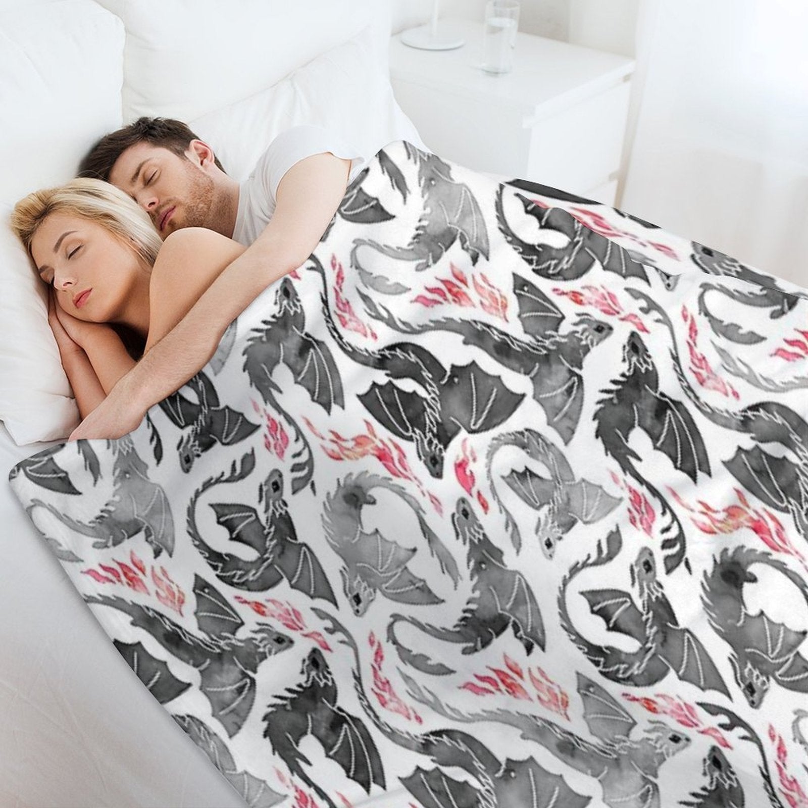 Dragon Fire Greys & Blacks Sustainable Throw Blanket