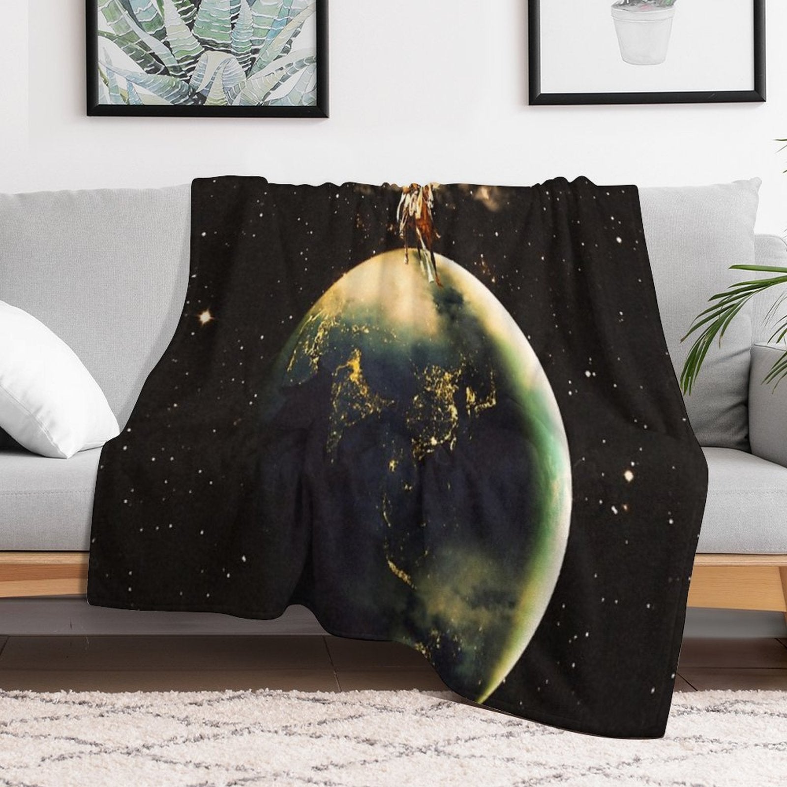 Cowboy In Space Plush Throw Blanket