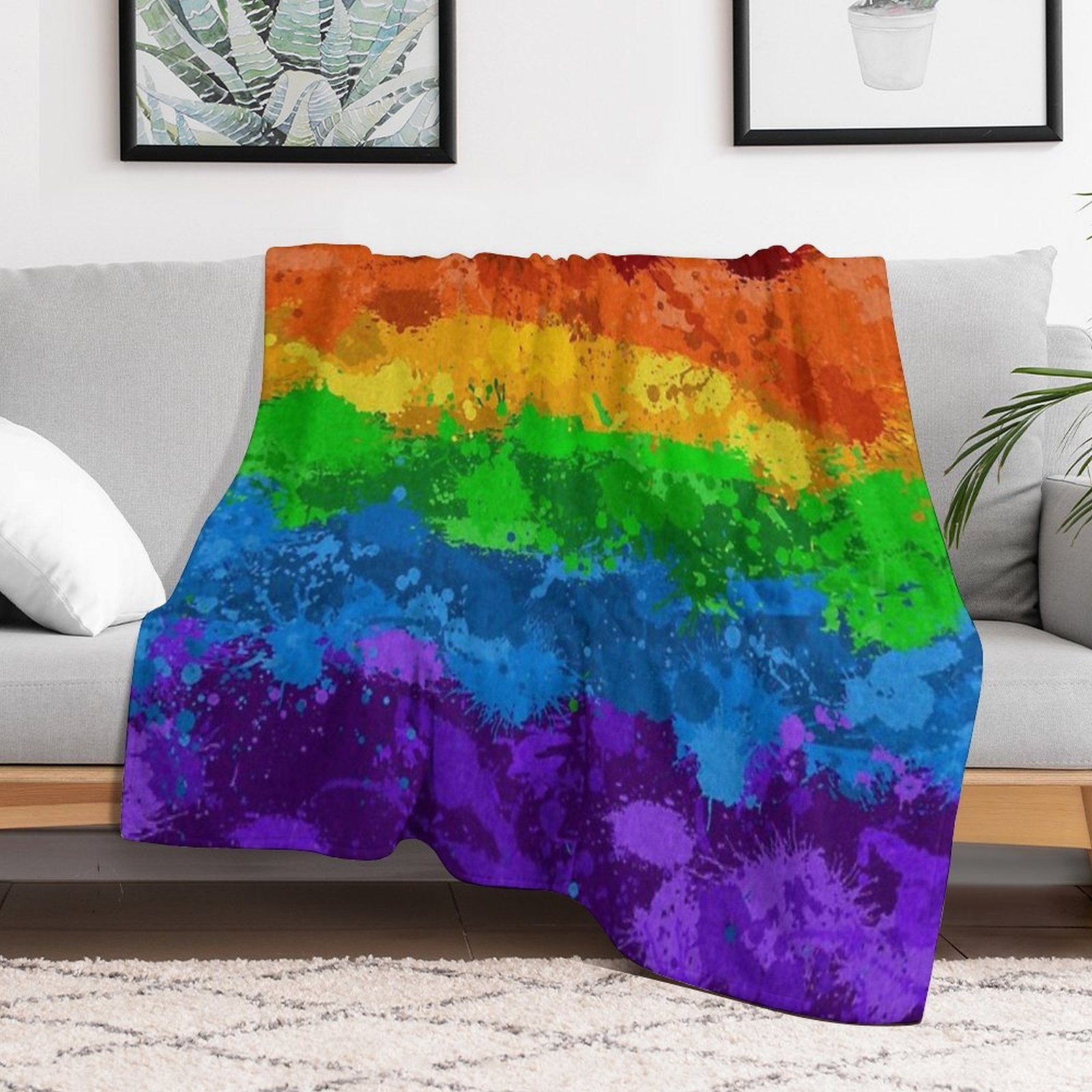 Abstract Paint Splatter LGBTQ Pride Rainbow Flag Background Premium Throw Blanket