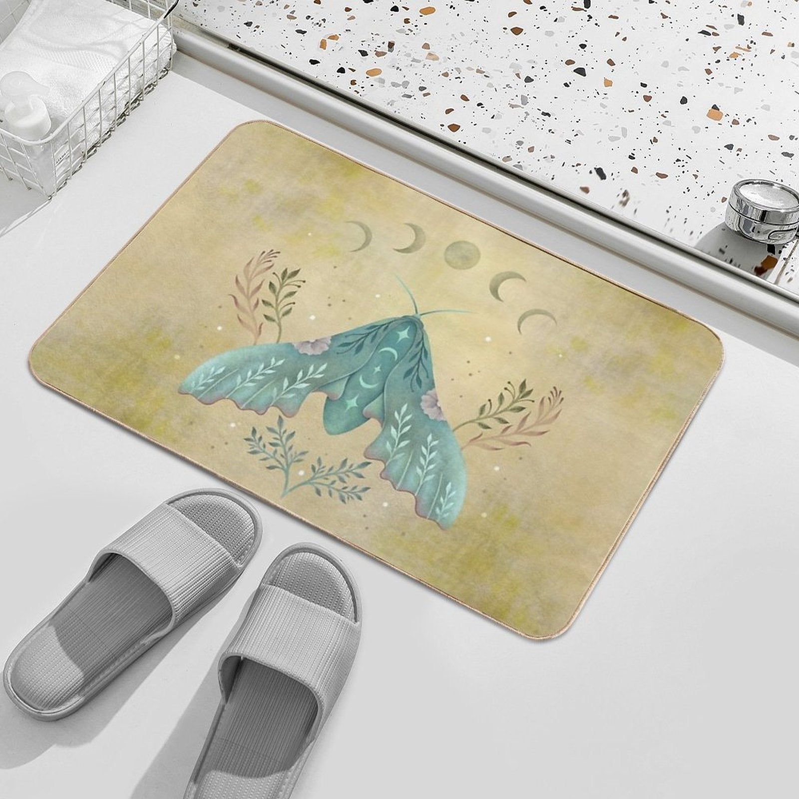 Luna And Moth - Oriental Vintage  Repositionable Bath Mat