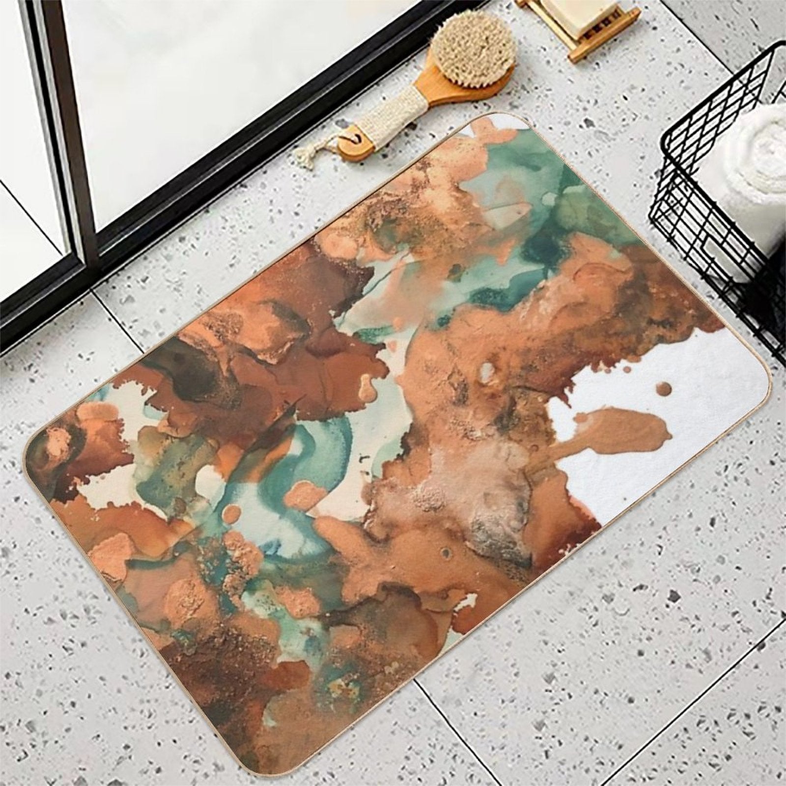 Autumn Turning - Copper And Mint Abstract  Anti-Trip Bath Mat