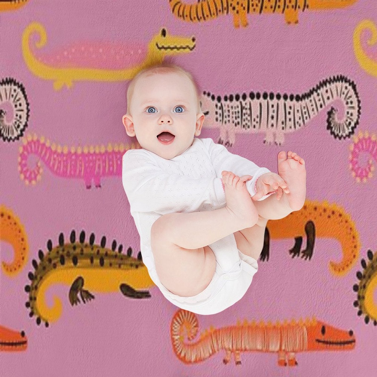 Alligator Crocodile on Pink Multi-functional Throw Blanket