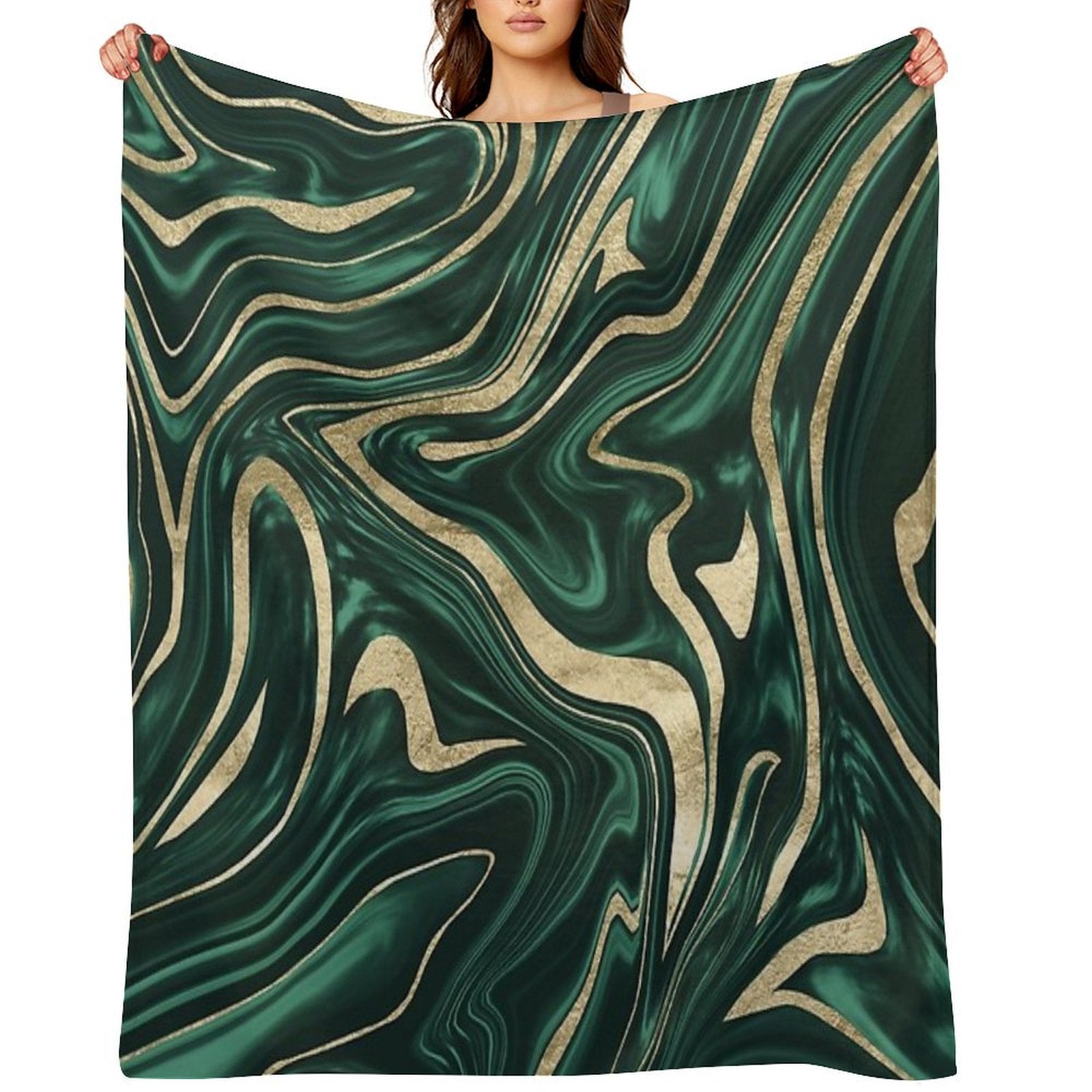 Emerald Green Black Gold Marble #1 #decor #art Shrink-resistant Throw Blanket
