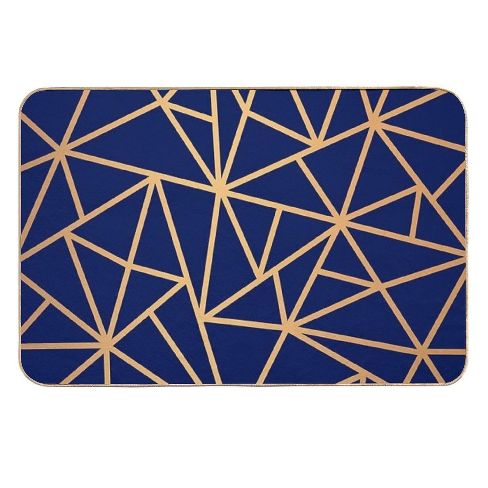 Blue And Gold Geometric Art Deco Lines  Easy Maintenance Bath Mat