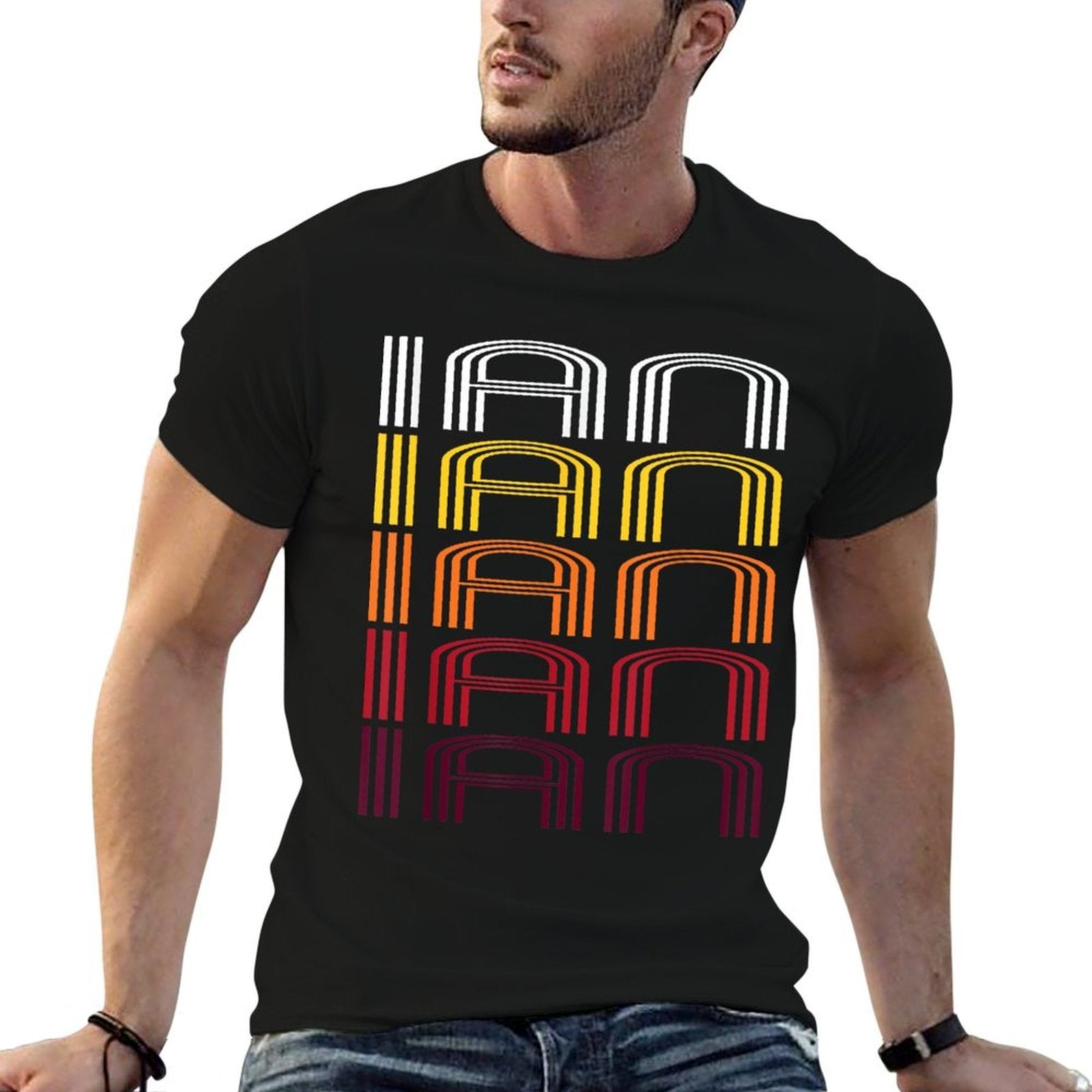 Ian Retro Wordmark Pattern - Vintage Style T-shirt  Summer-ready Fabric T-Shirt