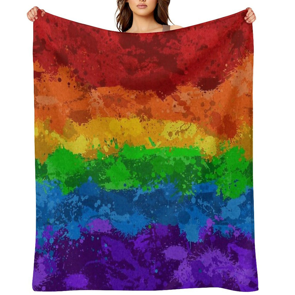 Abstract Paint Splatter LGBTQ Pride Rainbow Flag Background Multi-functional Throw Blanket
