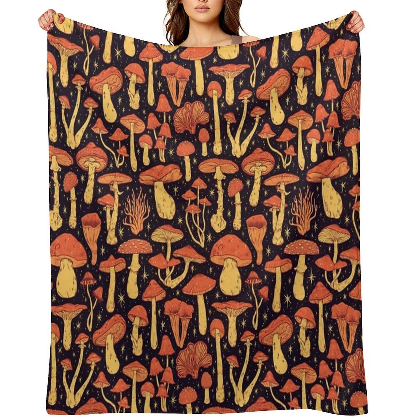 Deadly Mushrooms Orange on Black Durable Throw Blanket
