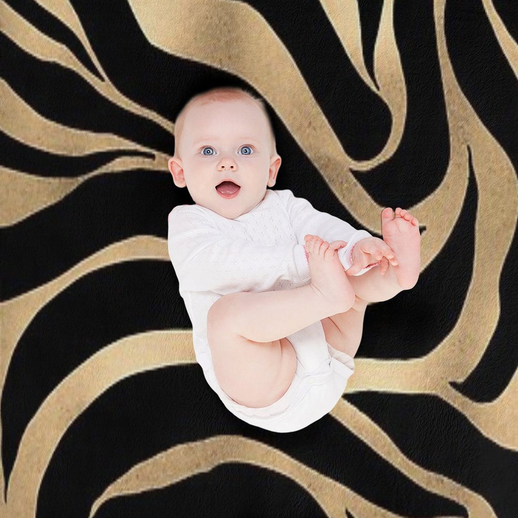 Elegant Metallic Gold Zebra Black Animal Print Comfort Throw Blanket