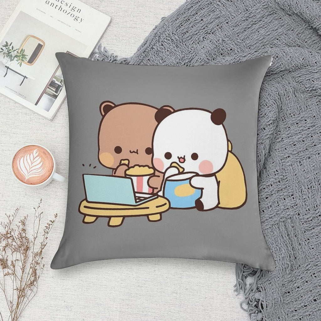 DuDu Bear And BuBu Panda Watching Movie Together❤️ Soft Washable Throw Pillow