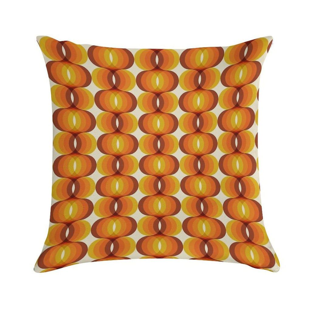 Orange, Brown, And Ivory Retro 1960s Wavy Pattern Soft Fade-Resistant Throw Pillow