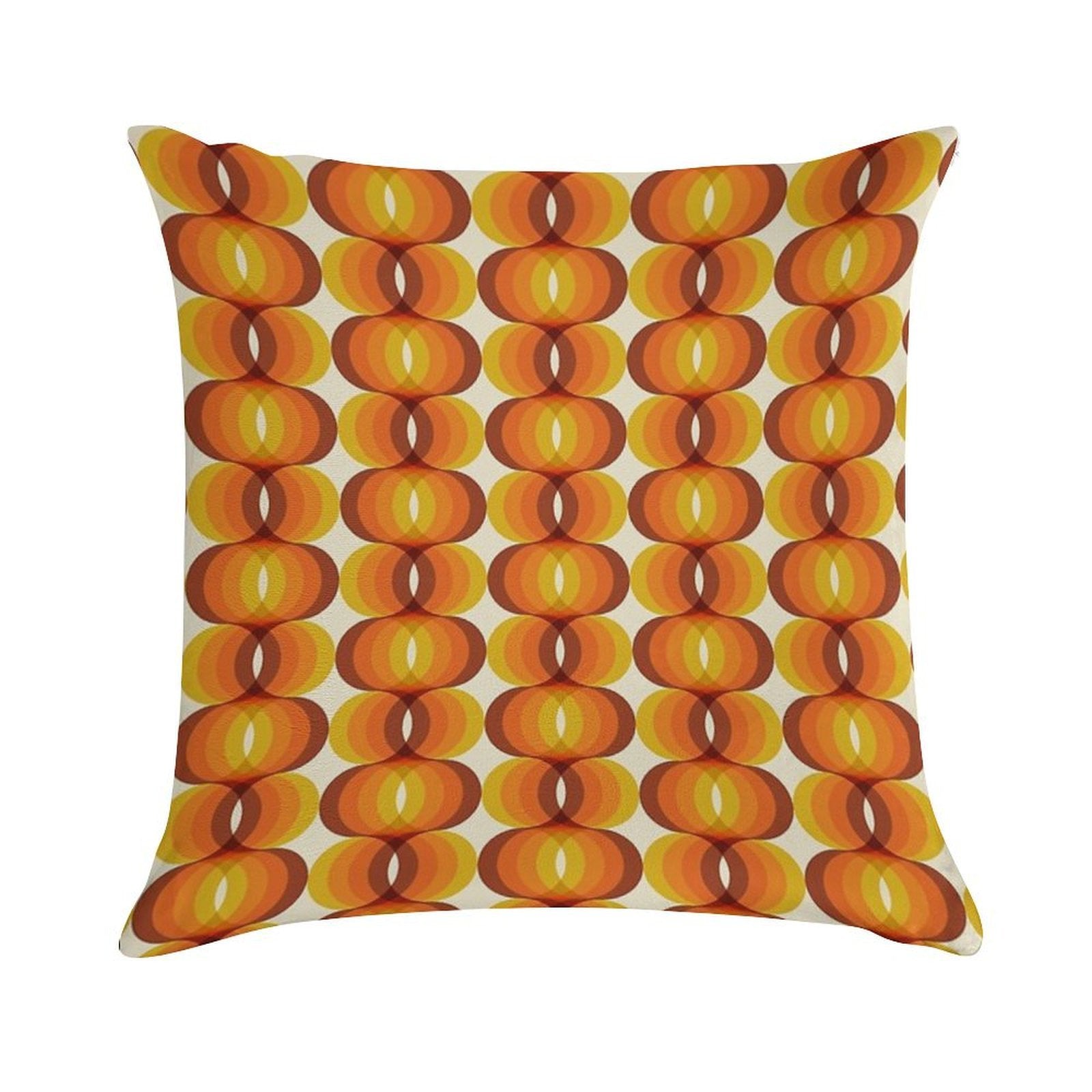 Orange, Brown, And Ivory Retro 1960s Wavy Pattern Soft Fade-Resistant Throw Pillow