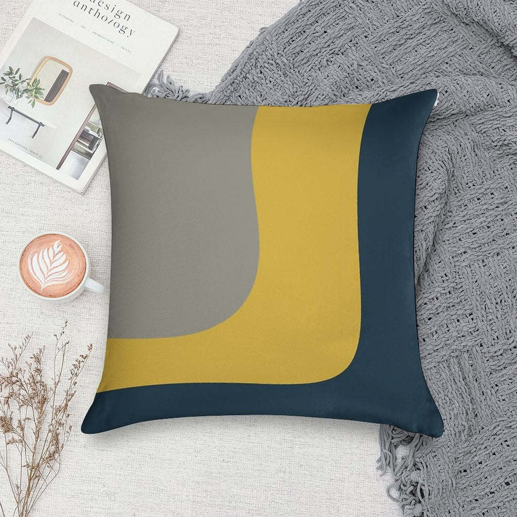 Triple Wave Minimalist Pattern in Mustard Yellow, Navy Blue, And Grey Soft Fade-Resistant Throw Pillow