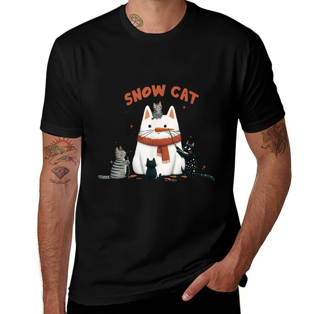 Funny Snow Cat Snowman Christmas Cat  Ribbed Collar T-Shirt
