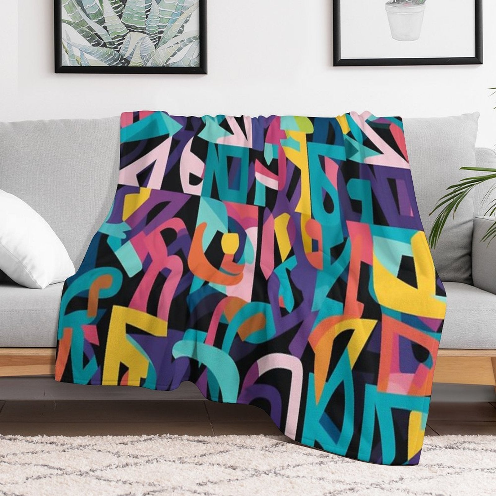 Colorful Fantasy Pattern Orange Yellow Pink Green Red Turquoise Black Ornaments Compact Throw Blanket