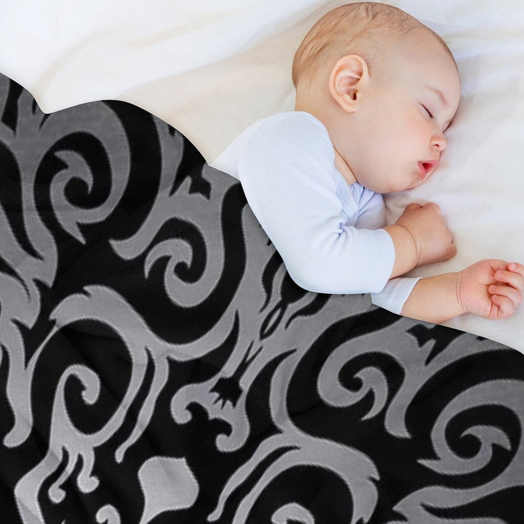 Silver Damask Brocade Pattern Travel-friendly Throw Blanket