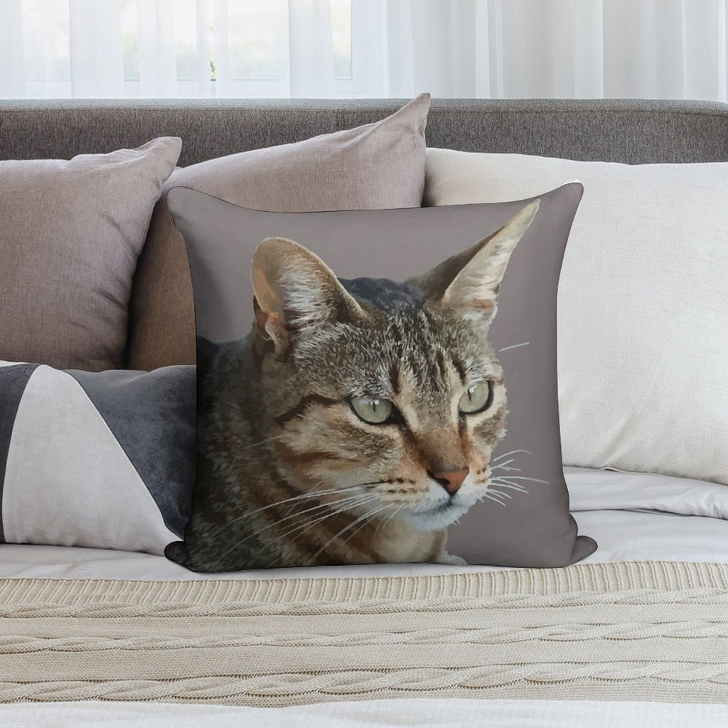 Stunning Tabby Cat Close Up Portrait Vector Isolated Soft Washable Throw Pillow