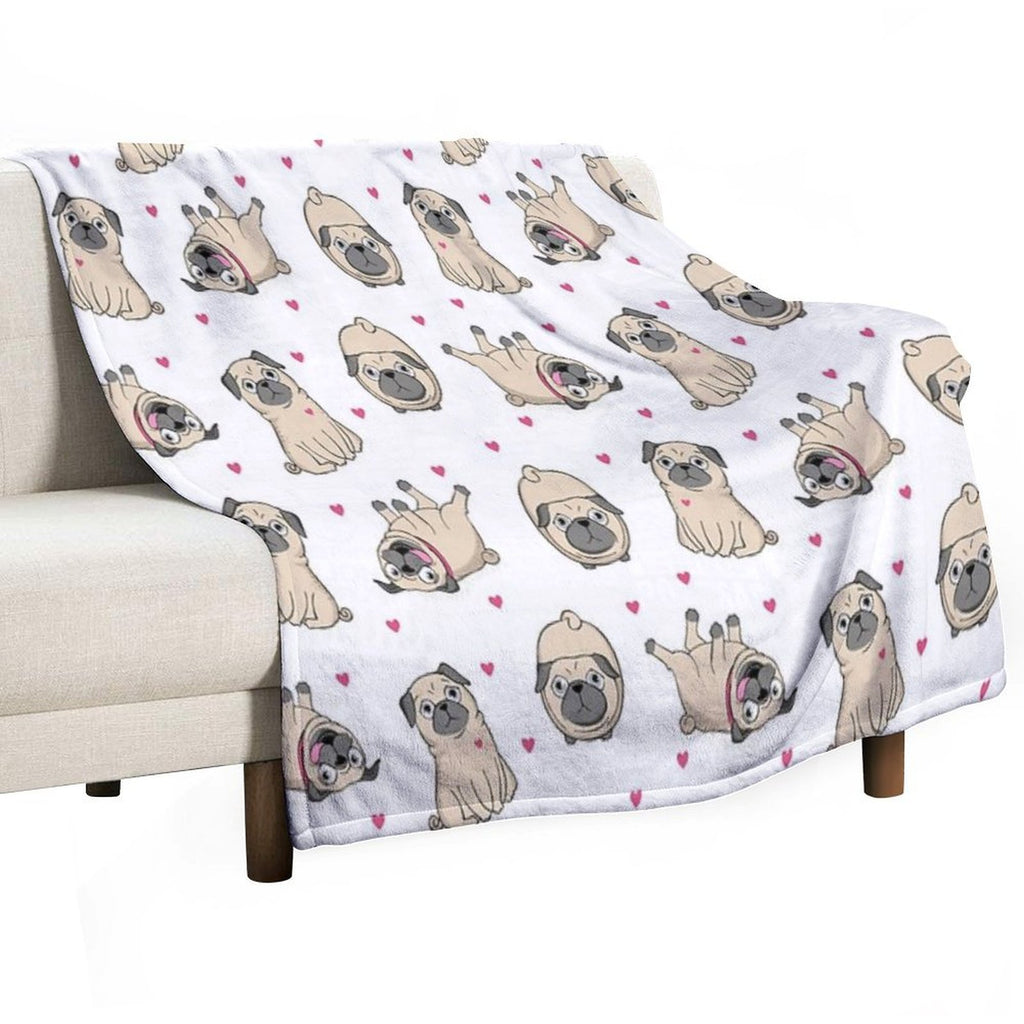 Seamless Pattern with Cute Pugs Eco-conscious Throw Blanket