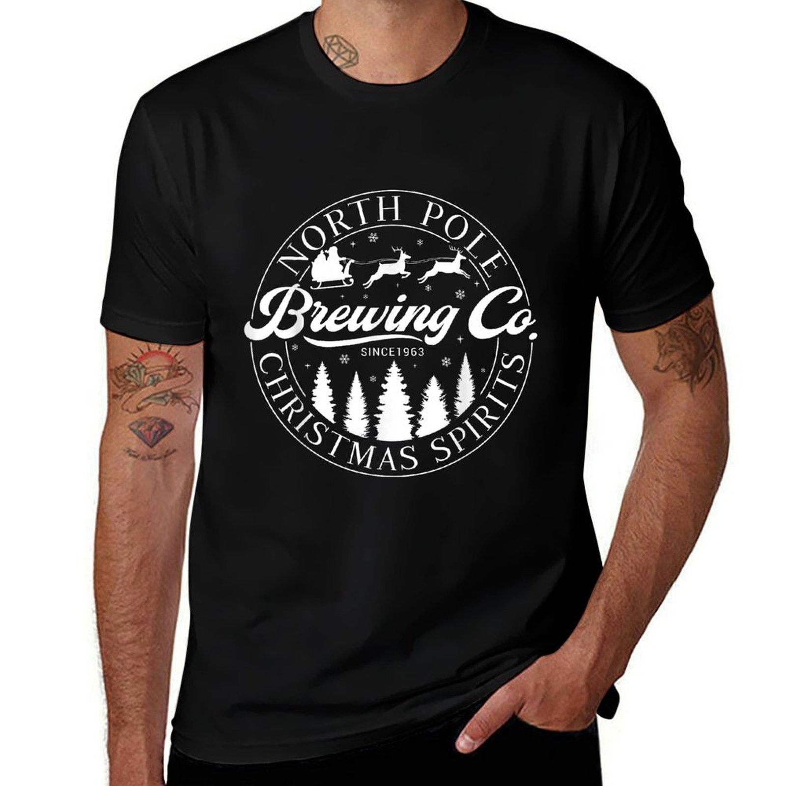North Pole Brewing Co Christmas Spirits Funny Drink Label  Cotton T-Shirt