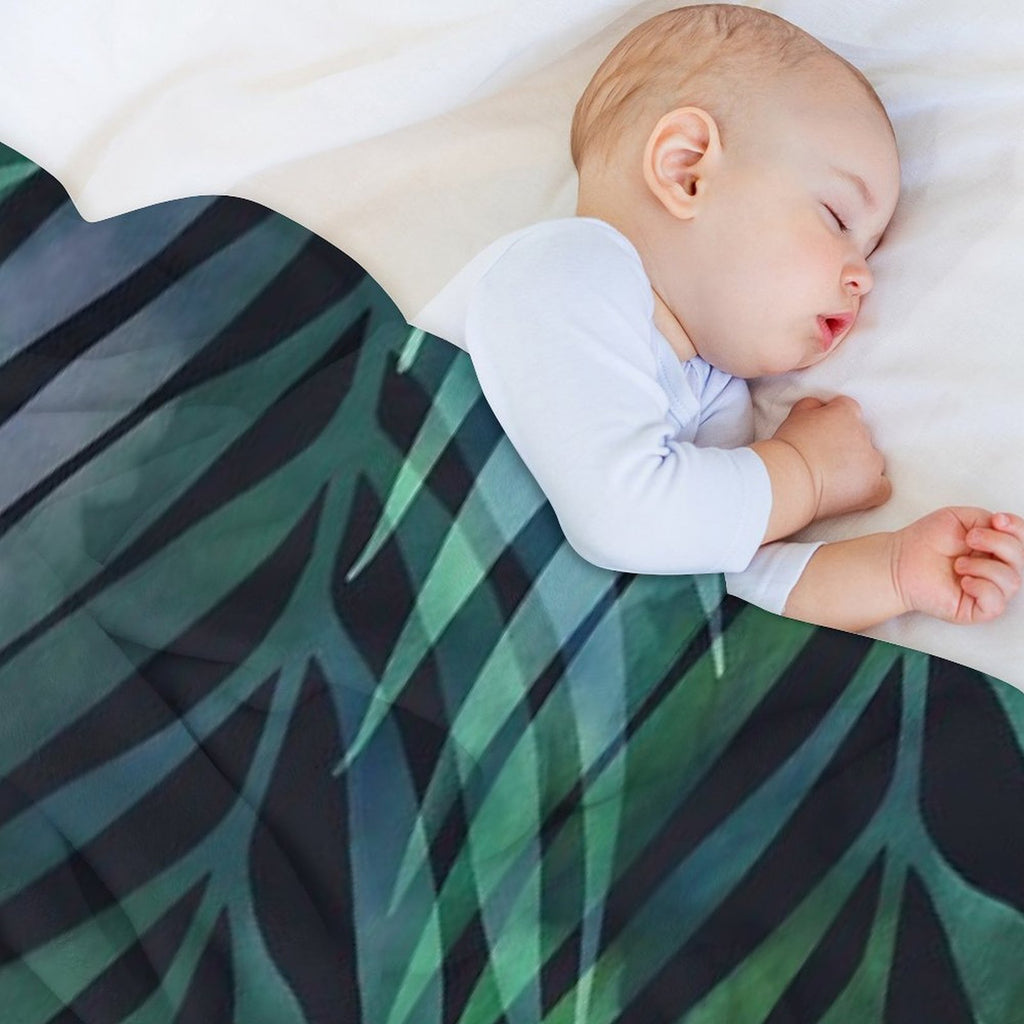 Dark Green Palms Leaves Pattern All-season Throw Blanket