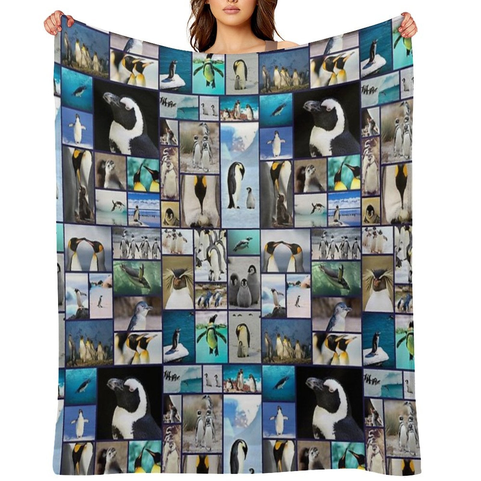 Penguin Pattern Photo Collage Quick-dry Throw Blanket