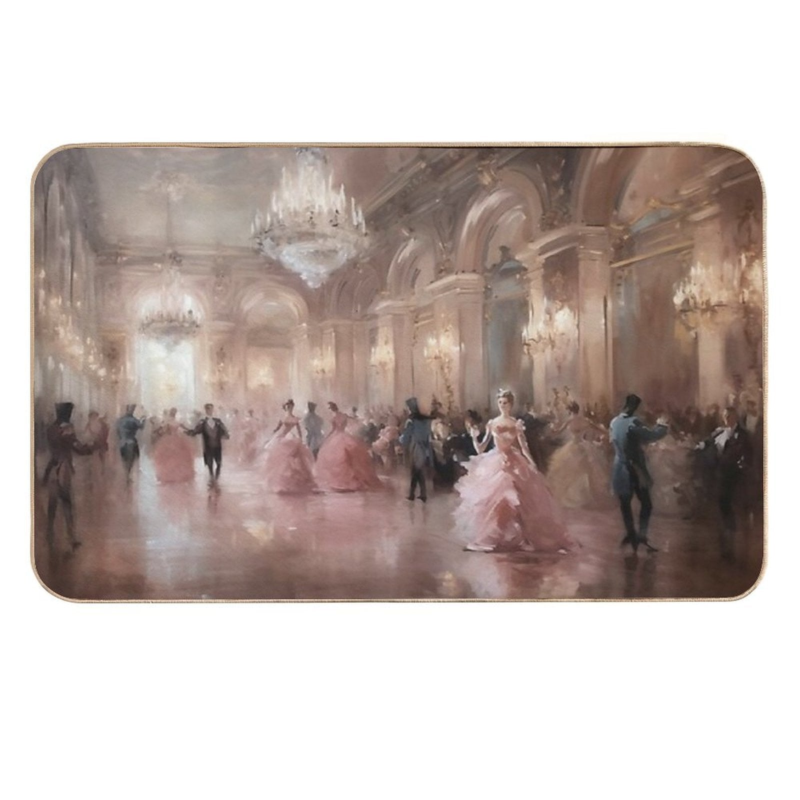 Coquette Aesthetic Vintage Painting of An Old Pink Ballroom  Absorbent Bath Mat