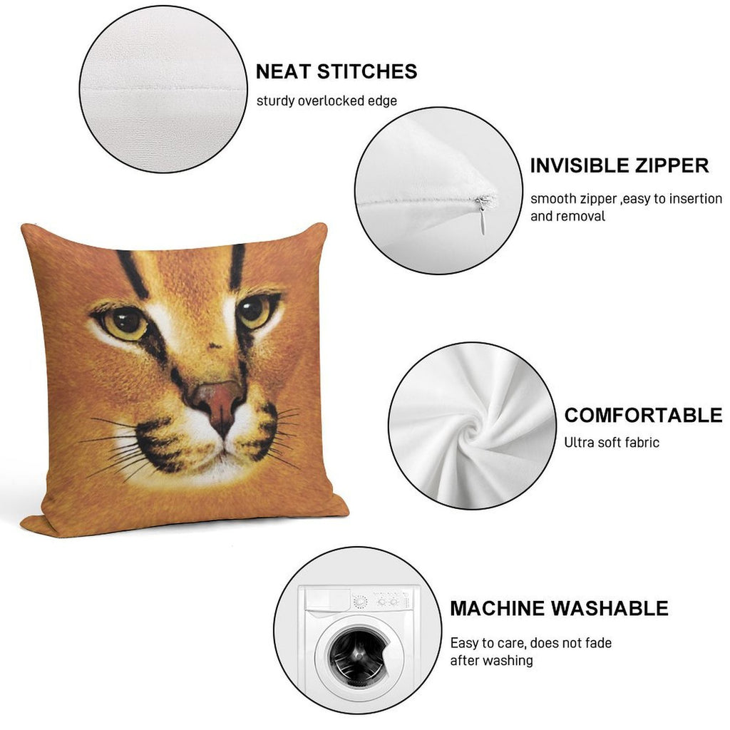 Big Floppa Face Soft Reinforced Edging Throw Pillow