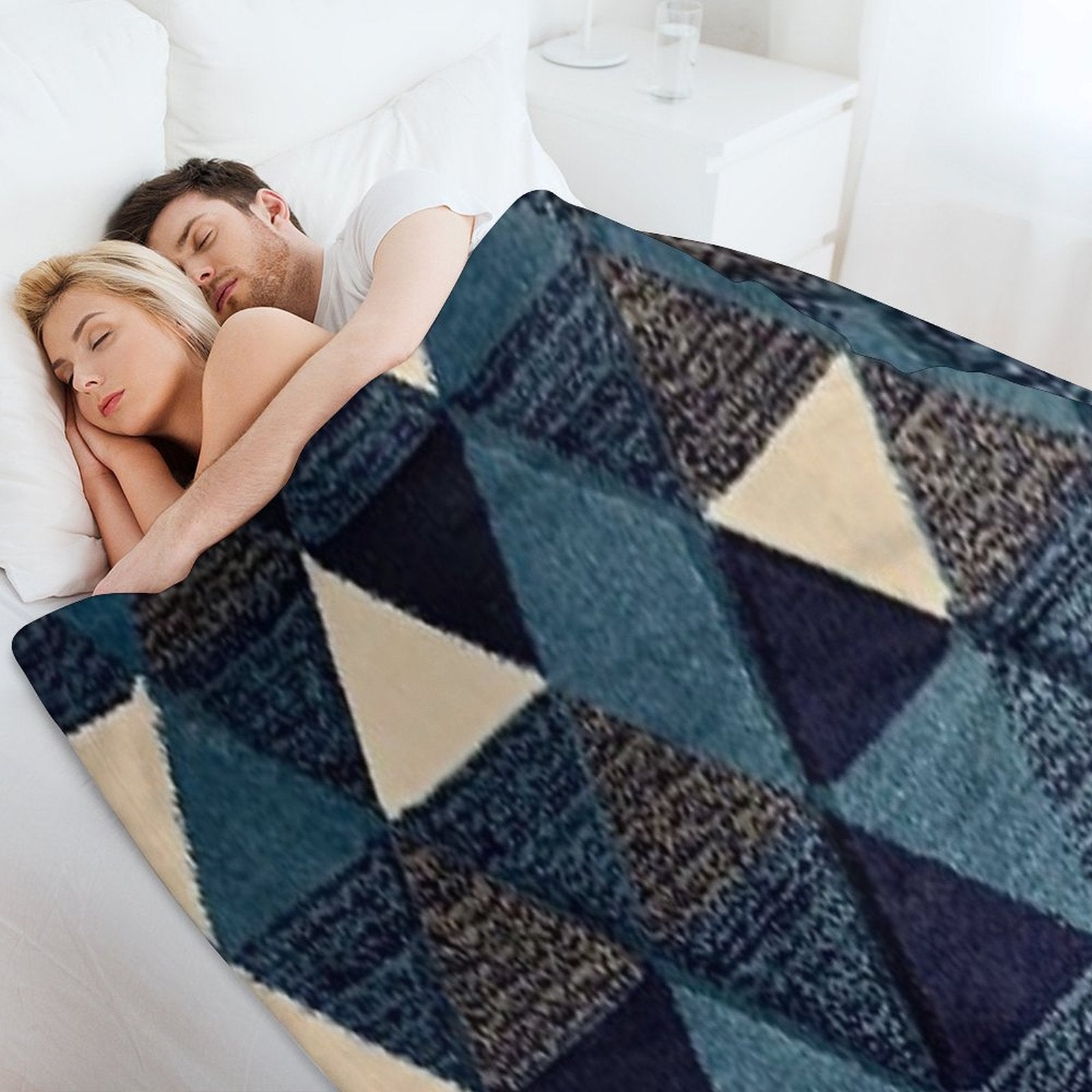 Navy Blue And Gray Bohemian Geometric Triangle Pattern Comfort Throw Blanket