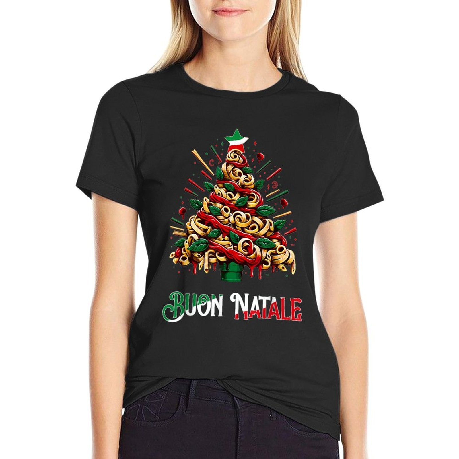 Buon Natale Italian Pasta Christmas Tree Xmas For Men Women  Cotton T-Shirt