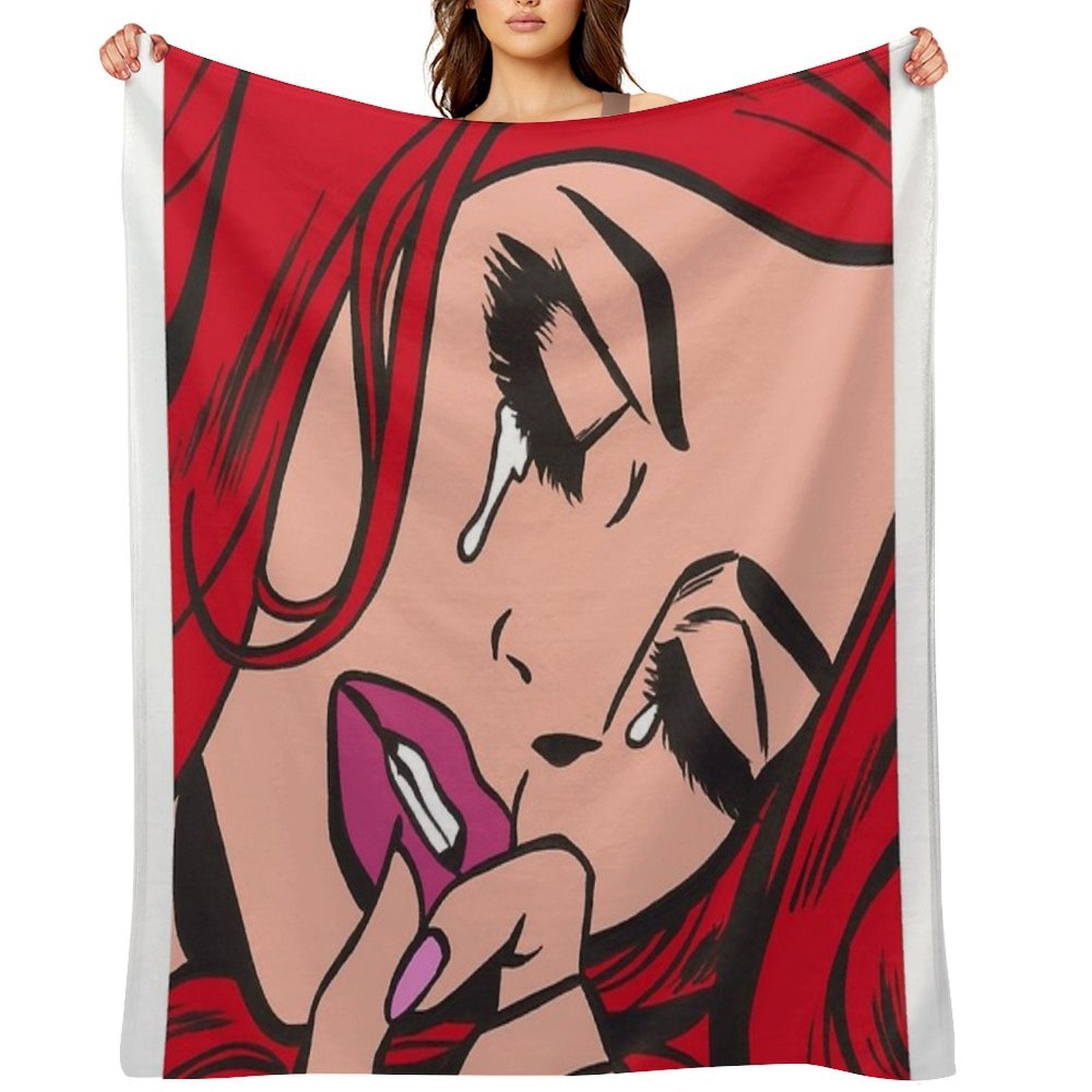 Red Crying Comic Girl Eco-conscious Throw Blanket