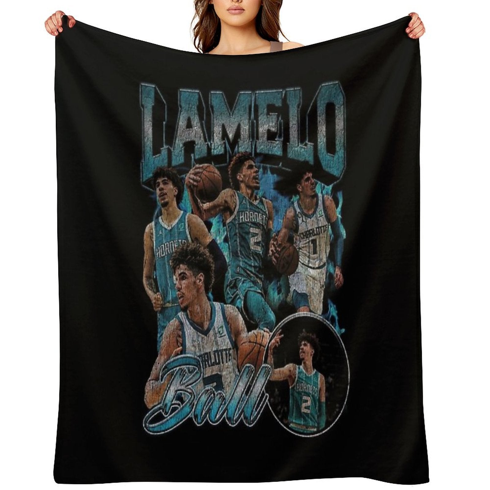 Lamelo Ball Charlotte Hornets Vintage Sustainable Throw Blanket