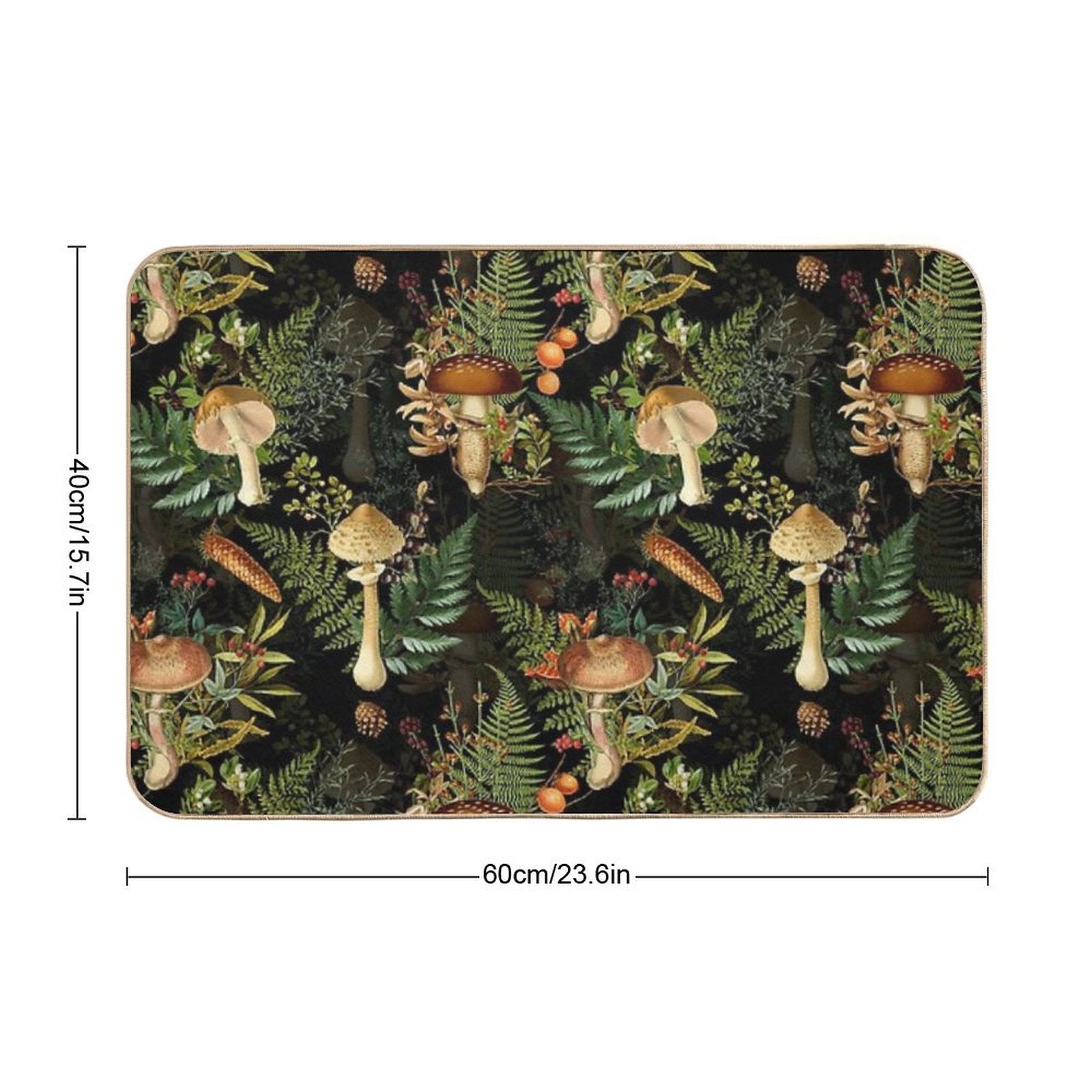 Vintage Toxic Midnight Mushrooms Forest Botanical Night Garden Pattern on Black Nightgarden  Toxin-Free Bath Mat