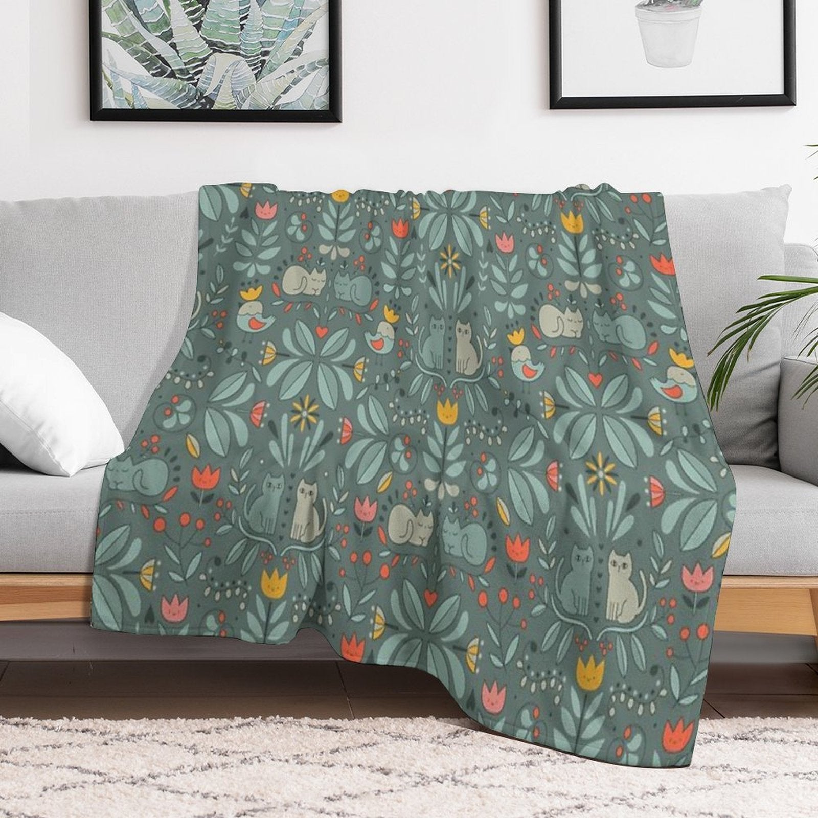 Swedish Folk Cats Wrinkle-free Throw Blanket