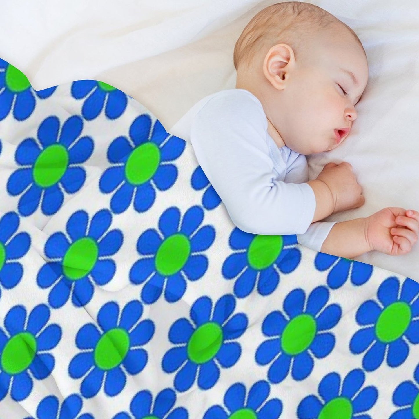 Blue Green Hippy Flower Daisy Wrinkle-free Throw Blanket