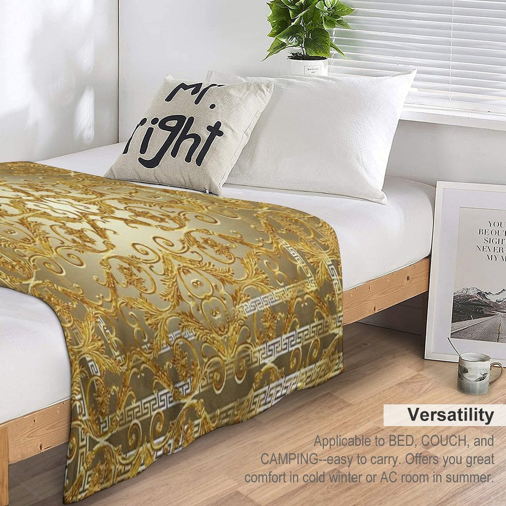 Greek Keys 4 Golden Baroque Style Shrink-resistant Throw Blanket