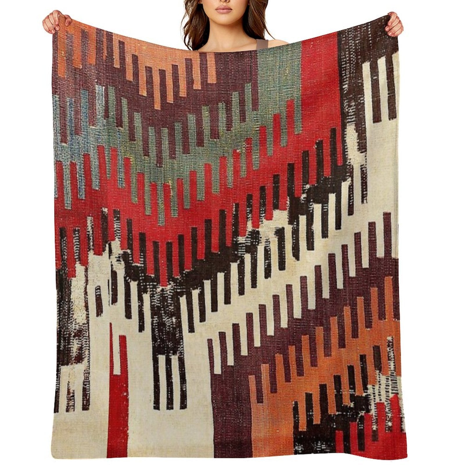 Afyon Central Anatolian Kilim Fragment Print Quick-dry Throw Blanket
