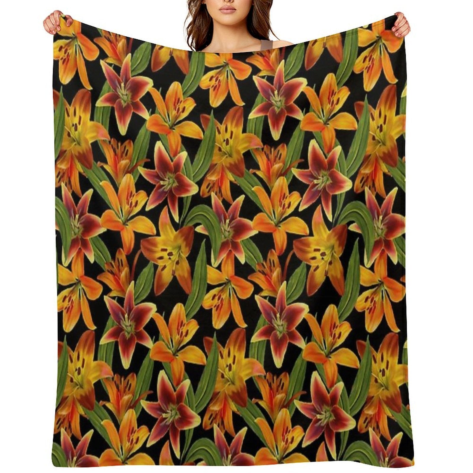 Watercolor Lilies Seamless Pattern All-season Throw Blanket