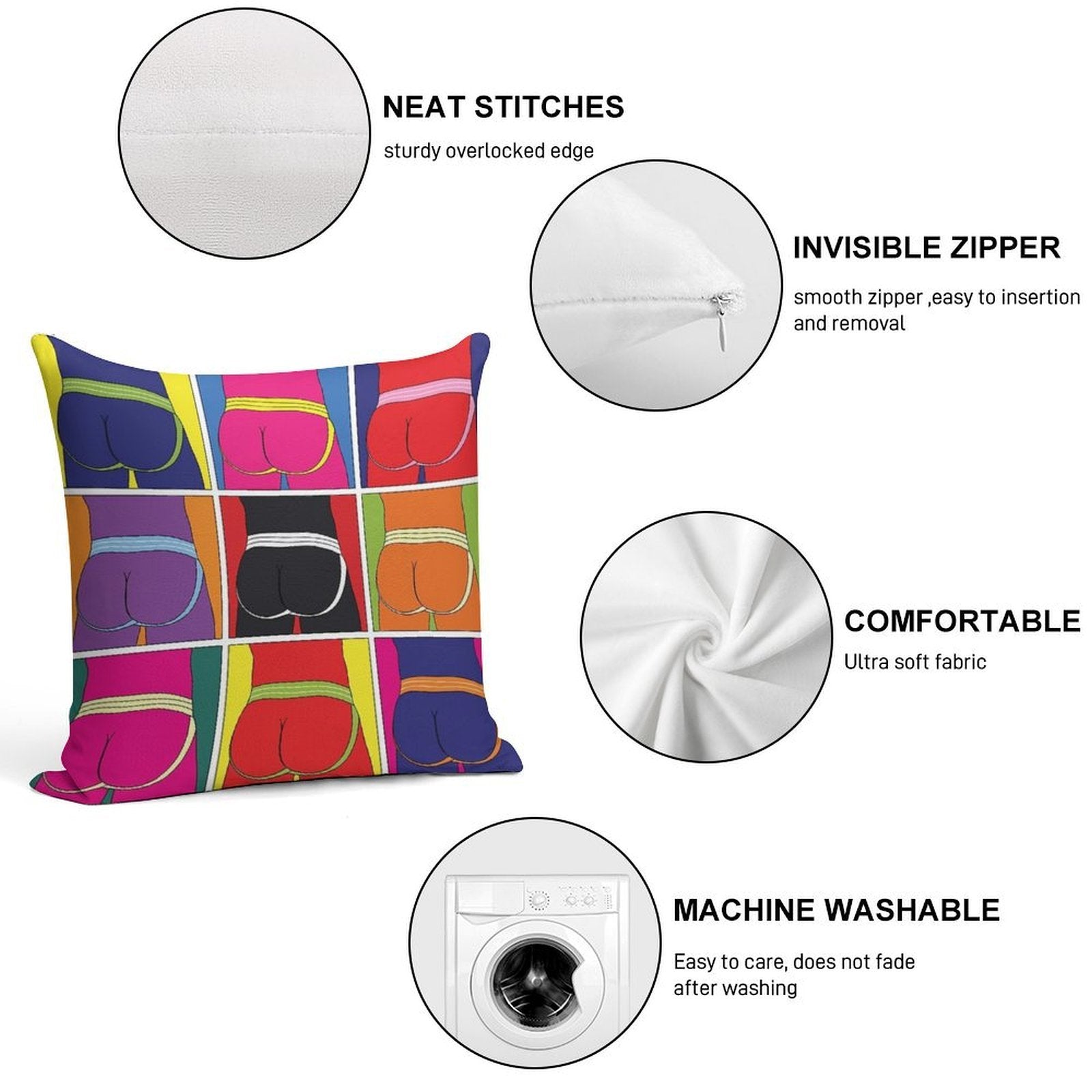 Pop Art Jockstrap Desire Nine Soft Washable Throw Pillow