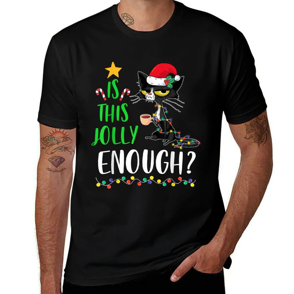 Is This Jolly Enough Black Cat Merry Christmas Tree Lights  Polyester Blend T-Shirt