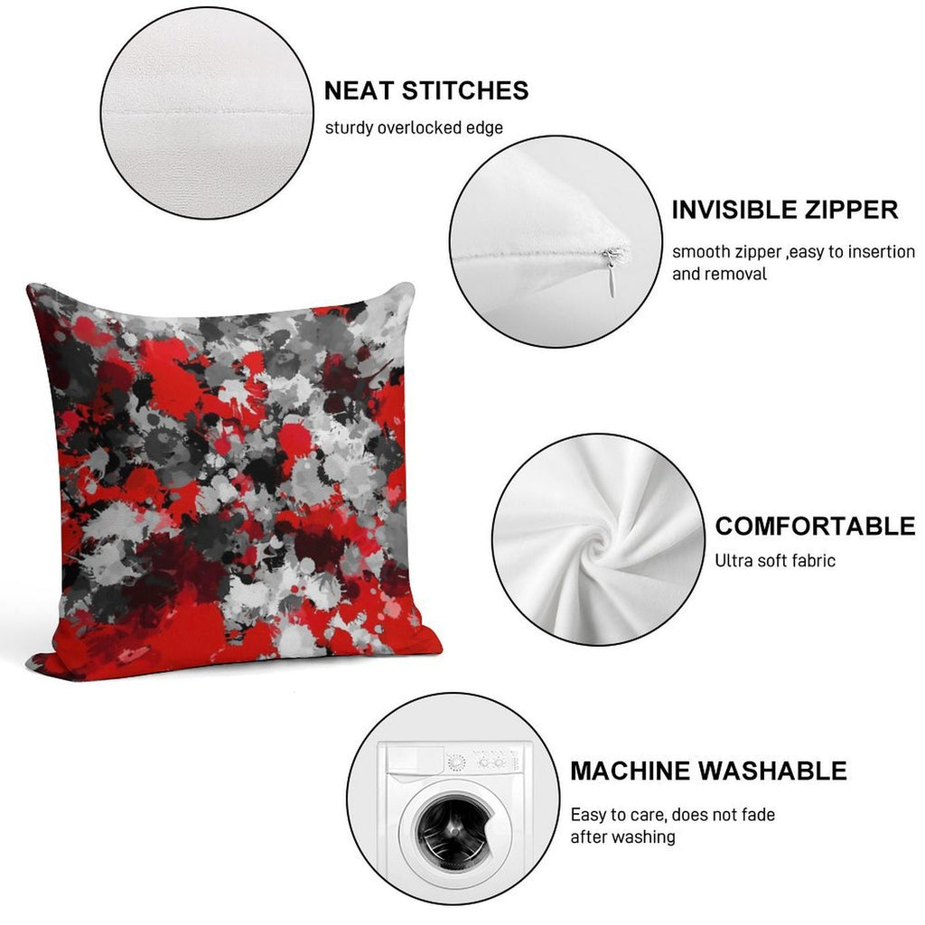Red And Grey Paint Splatter Soft Skin-Friendly Throw Pillow