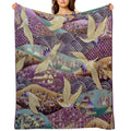 Japanese Crane Kimono Style Embroidered Pattern Eco-conscious Throw Blanket