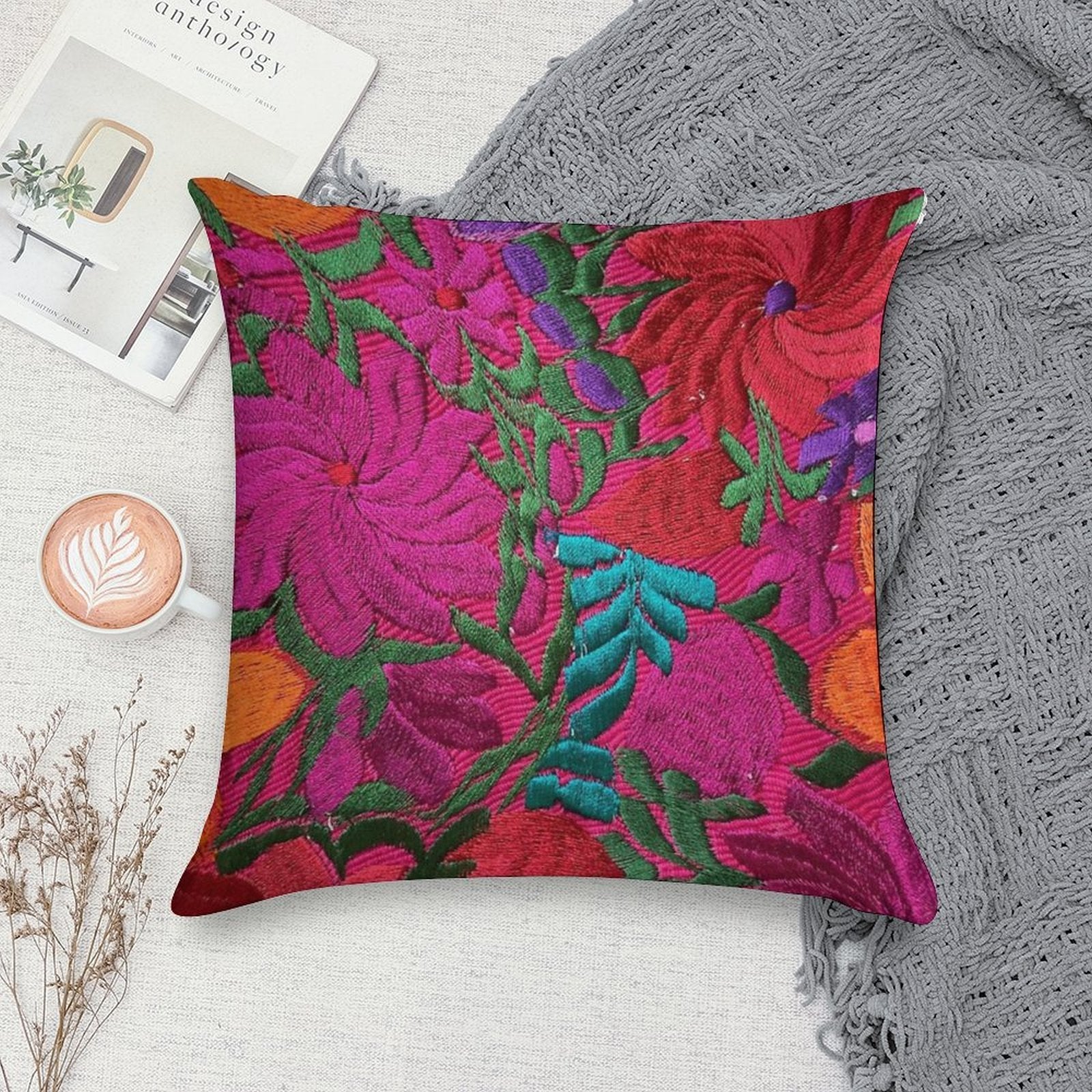 Mexican Embroidered Soft Skin-Friendly Throw Pillow