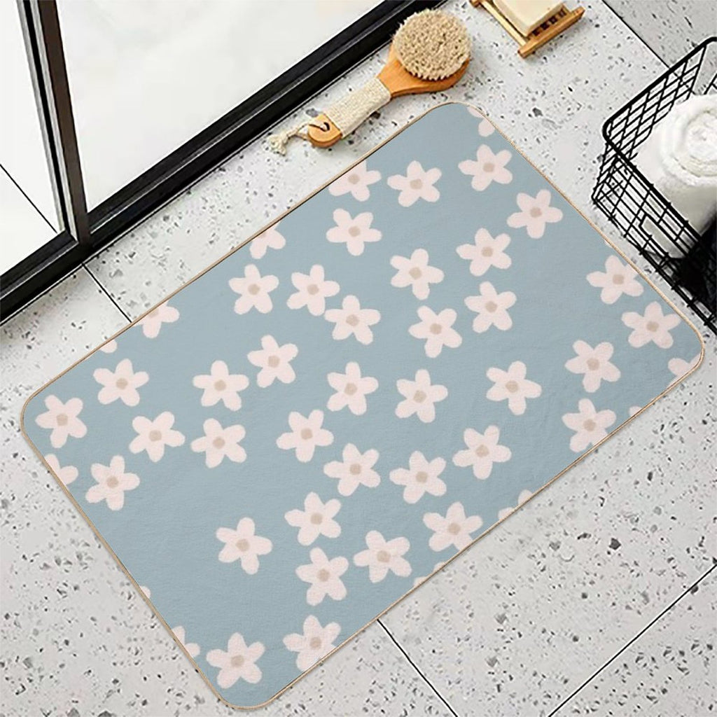 Spring Floral Daisy Print in Pastel Blue  Repositionable Bath Mat