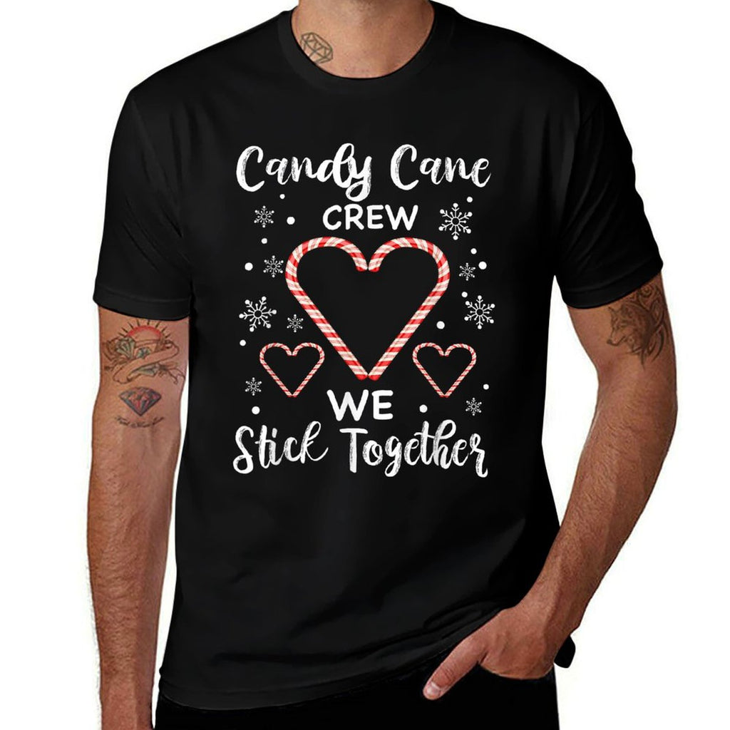 Christmas Candy Cane Crew Heart Holiday Family Candy Pajama  Quick-drying T-Shirt