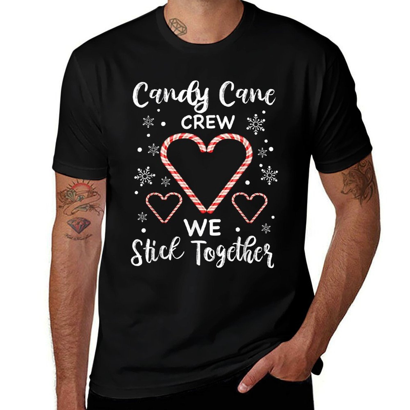 Christmas Candy Cane Crew Heart Holiday Family Candy Pajama  Quick-drying T-Shirt