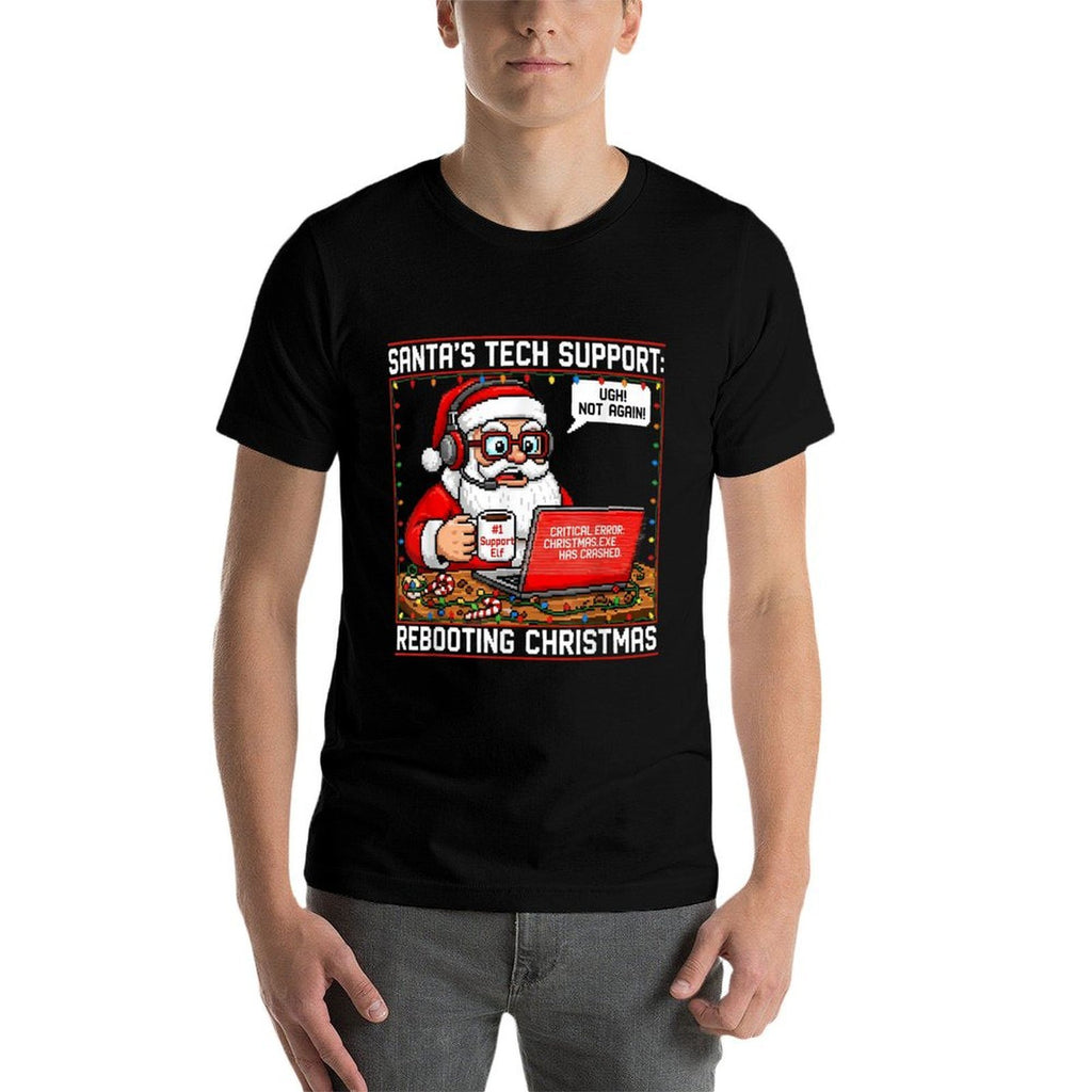 Santas Tech Support Rebooting Christmas Funny  Trendy Pattern T-Shirt