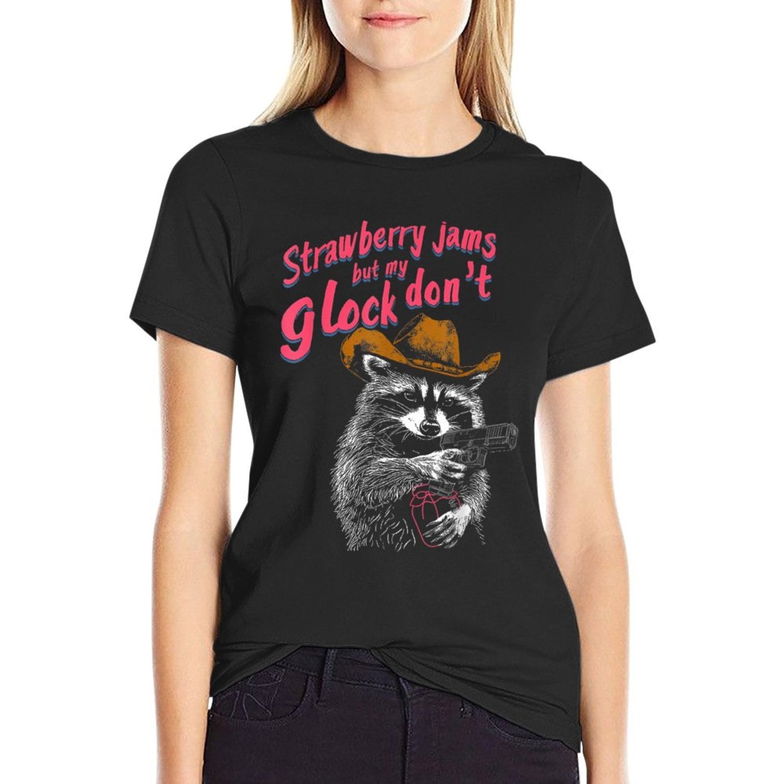 Strawberry Jams But My Dont Funny Raccoon  Heathered Texture T-Shirt